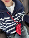 lapel striped long-sleeved half-zip sweater HZ1024