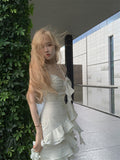 hot girl style irregular ruffled floral suspender long skirt HZ1024