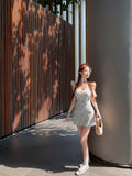 blue floral A-line V-neck dress HZ1024