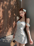 blue floral A-line V-neck dress HZ1024