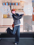 lapel striped long-sleeved half-zip sweater HZ1024