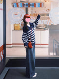 lapel striped long-sleeved half-zip sweater HZ1024