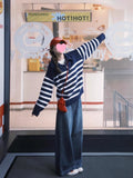 lapel striped long-sleeved half-zip sweater HZ1024