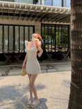 blue floral A-line V-neck dress HZ1024