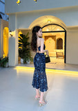 holiday floral sling dress blue mesh mermaid dress HZ1024