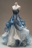 V-neck Tulle Long Prom Dress, Unique Quinceanera Dresses HZ1024