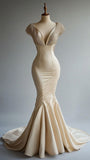 Mermaid Satin Beaded V-Neck Long Ball Dress, Elegant Evening Dress HZ1024