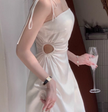 lace-up suspenders sexy slim dress for women summer exposed waist hollow design skirt HZ1024