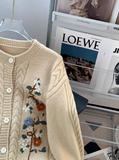 twisted round neck embroidered cardigan HZ1024