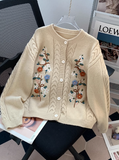 twisted round neck embroidered cardigan HZ1024