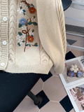 twisted round neck embroidered cardigan HZ1024