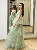 A-Line Sweetheart Neck Off Shoulder Tulle Lace Long Prom Dress,Formal Evening Dress HZ1024