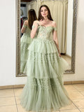 A-Line Sweetheart Neck Off Shoulder Tulle Lace Long Prom Dress,Formal Evening Dress HZ1024