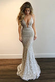 Gorgeous V-Neck Prom Party Gowns Lace Mermaid Evening Gowns HZ1024