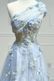 A-Line Sweetheart Tulle Appliques Long Prom Dress, Strapless Evening Dress HZ1024