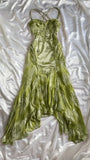 Vintage Floral Satin Applique Spaghetti Straps Chiffon Prom Dresses Party Dresses HZ1024