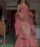 Hot Pink Square Neck Mermaid Tulle Appliques Long Prom Dresses Formal Evening Gowns with Capes HZ1024