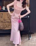 Satin Square Neck Ruffle Sleeveless Dress HZ1024