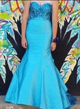 Strapless Mermaid Long Prom Dresses Satin Blue Evening Gowns HZ1024
