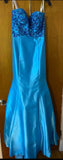 Strapless Mermaid Long Prom Dresses Satin Blue Evening Gowns HZ1024