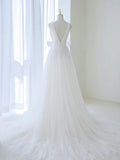 Off Shoulder White Tulle Flower Long Prom Dress, Blue Long Formal Dress HZ1024