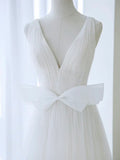 Off Shoulder White Tulle Flower Long Prom Dress, Blue Long Formal Dress HZ1024