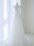 Off Shoulder White Tulle Flower Long Prom Dress, Blue Long Formal Dress HZ1024