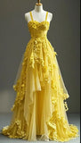 Fairytale A-line Hi-Lo Prom Dress for Masquerade ?Tulle&Lace Applique Spaghetti Strap Evening Dress HZ1024