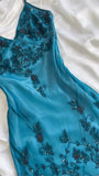 Prom Dresses Under $180??Gothic Spaghetti Straps Blue Satin Chiffon Sheath Evening Dress with Beading HZ1024
