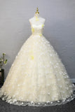 Halter Neckline Tulle Floor Length Prom Dress, off-white A-Line Evening Formal Dress HZ1024