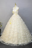 Halter Neckline Tulle Floor Length Prom Dress, off-white A-Line Evening Formal Dress HZ1024