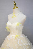 Halter Neckline Tulle Floor Length Prom Dress, off-white A-Line Evening Formal Dress HZ1024